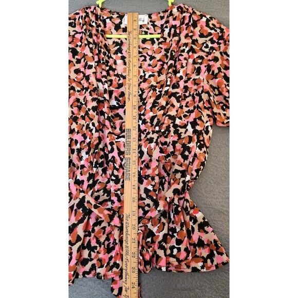 Joseph Ribkoff Womens Sz 6 Animal Print Faux Wrap Blouse Multicolor Peplum‎ Belt - Picture 4 of 8
